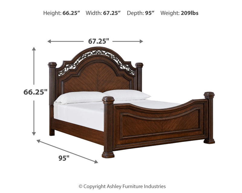 Lavinton Queen Poster Bed with Mirrored Dresser in Brown - PKG016856