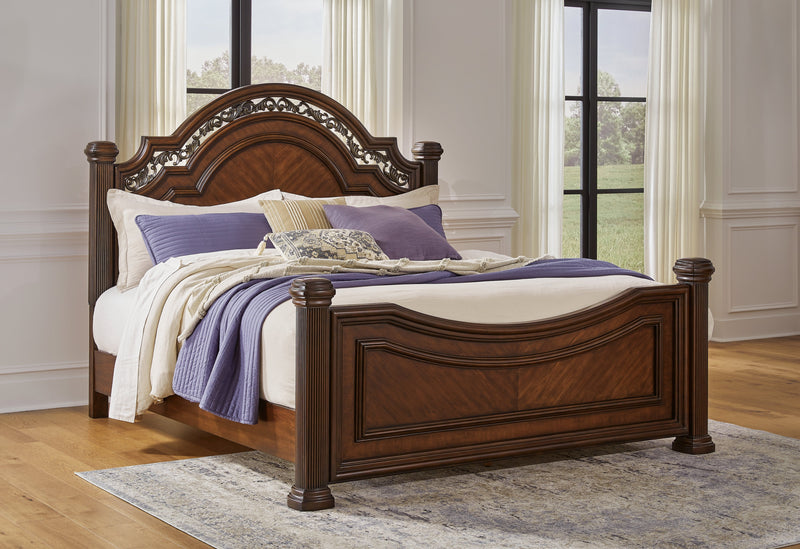 Lavinton Queen Poster Bed with Mirrored Dresser in Brown - PKG016856