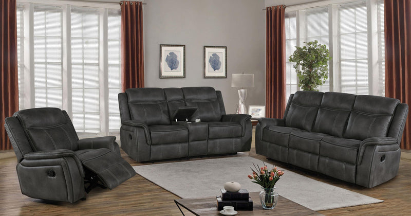 Lawrence Upholstered Padded Arm Reclining Loveseat Charcoal - 603505
