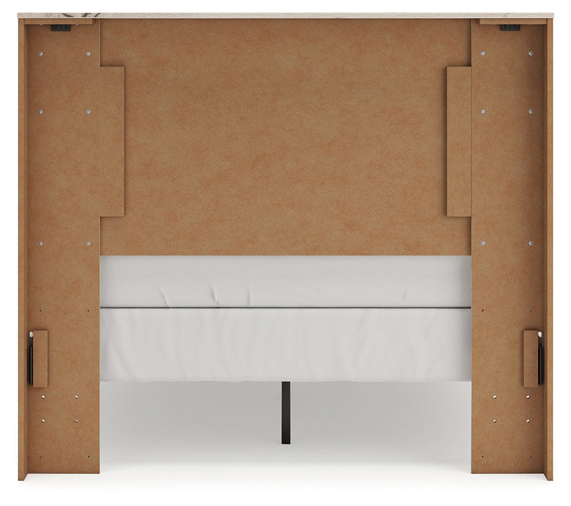 Lawroy Full Panel Bed with Mirrored Dresser and Chest in Light Natural from Ashley - Luna Furniture