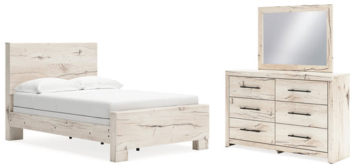 Lawroy Full Panel Bed with Mirrored Dresser in Light Natural - PKG020221