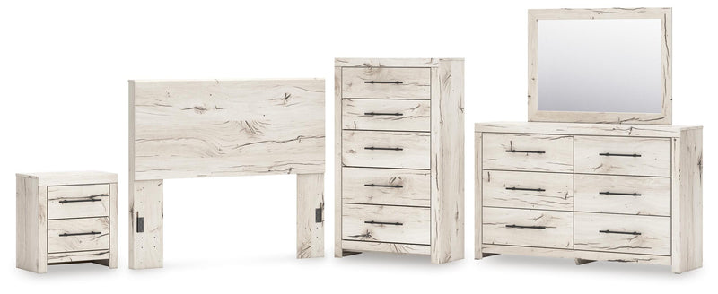 Lawroy Full Panel Headboard, Dresser, Mirror, Chest and Nightstand in Light Natural - PKG020535