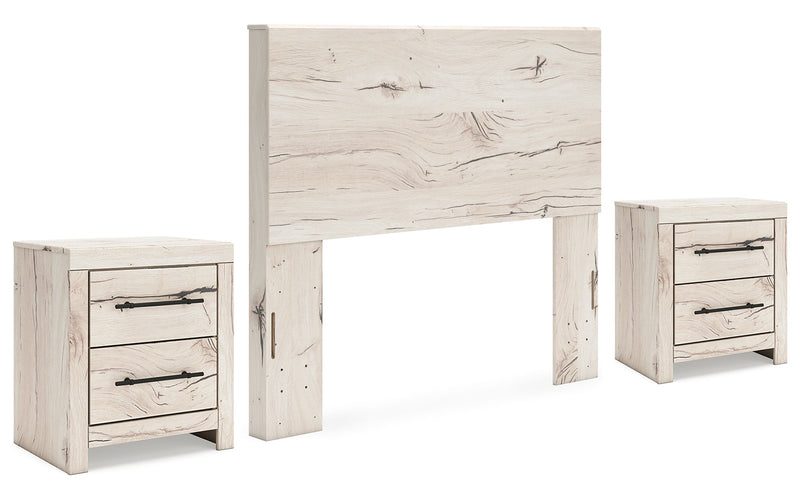 Lawroy Full Panel Headboard with 2 Nightstands in Light Natural - PKG020538