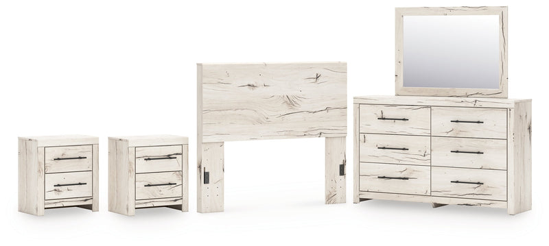 Lawroy Full Panel Headboard with Mirrored Dresser and 2 Nightstands in Light Natural from Ashley - Luna Furniture