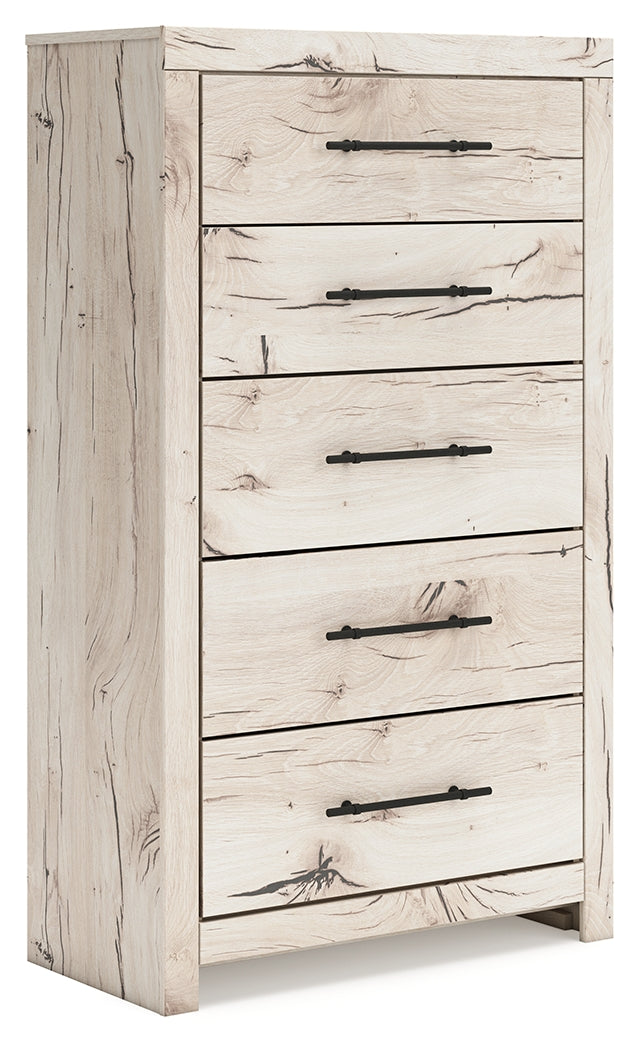 Lawroy Full Panel Headboard with Mirrored Dresser and Chest in Light Natural from Ashley - Luna Furniture