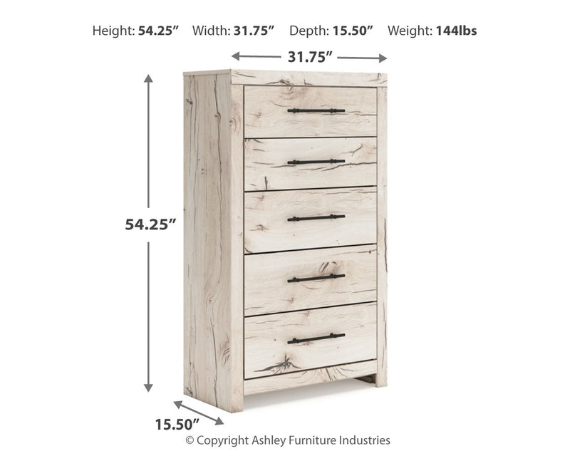 Lawroy Full Panel Headboard with Mirrored Dresser and Chest in Light Natural from Ashley - Luna Furniture