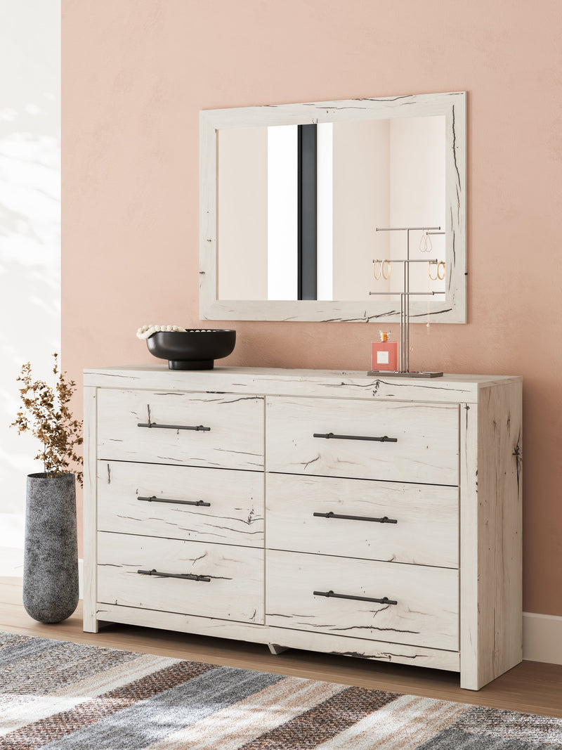 Lawroy Full Panel Headboard with Mirrored Dresser and Chest in Light Natural from Ashley - Luna Furniture