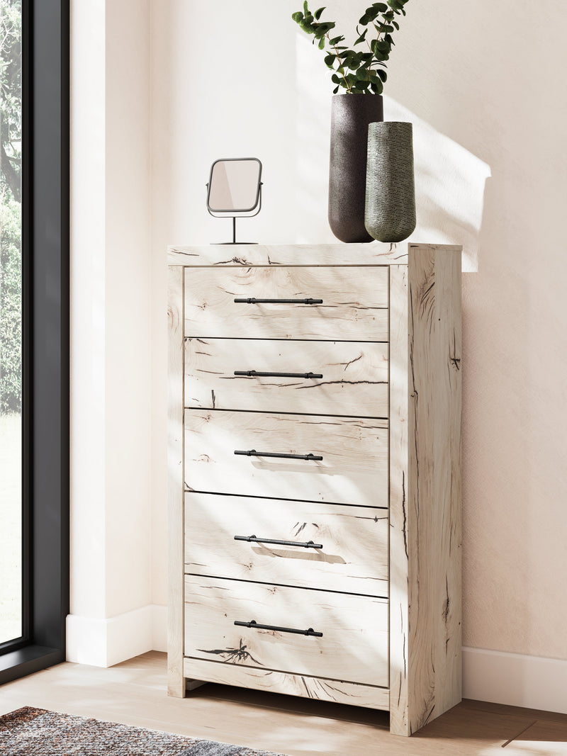 Lawroy Full Panel Headboard with Mirrored Dresser and Chest in Light Natural from Ashley - Luna Furniture
