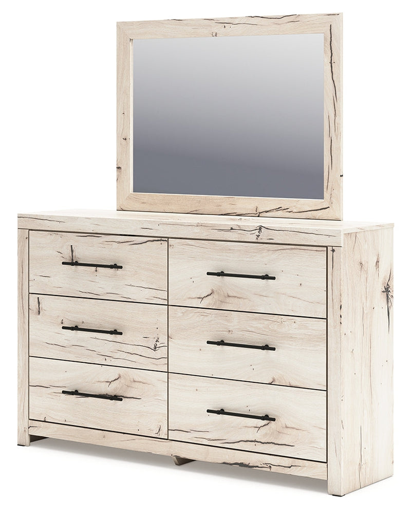 Lawroy Full Panel Headboard with Mirrored Dresser and Chest in Light Natural from Ashley - Luna Furniture