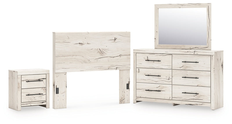 Lawroy Full Panel Headboard with Mirrored Dresser and Nightstand in Light Natural from Ashley - Luna Furniture