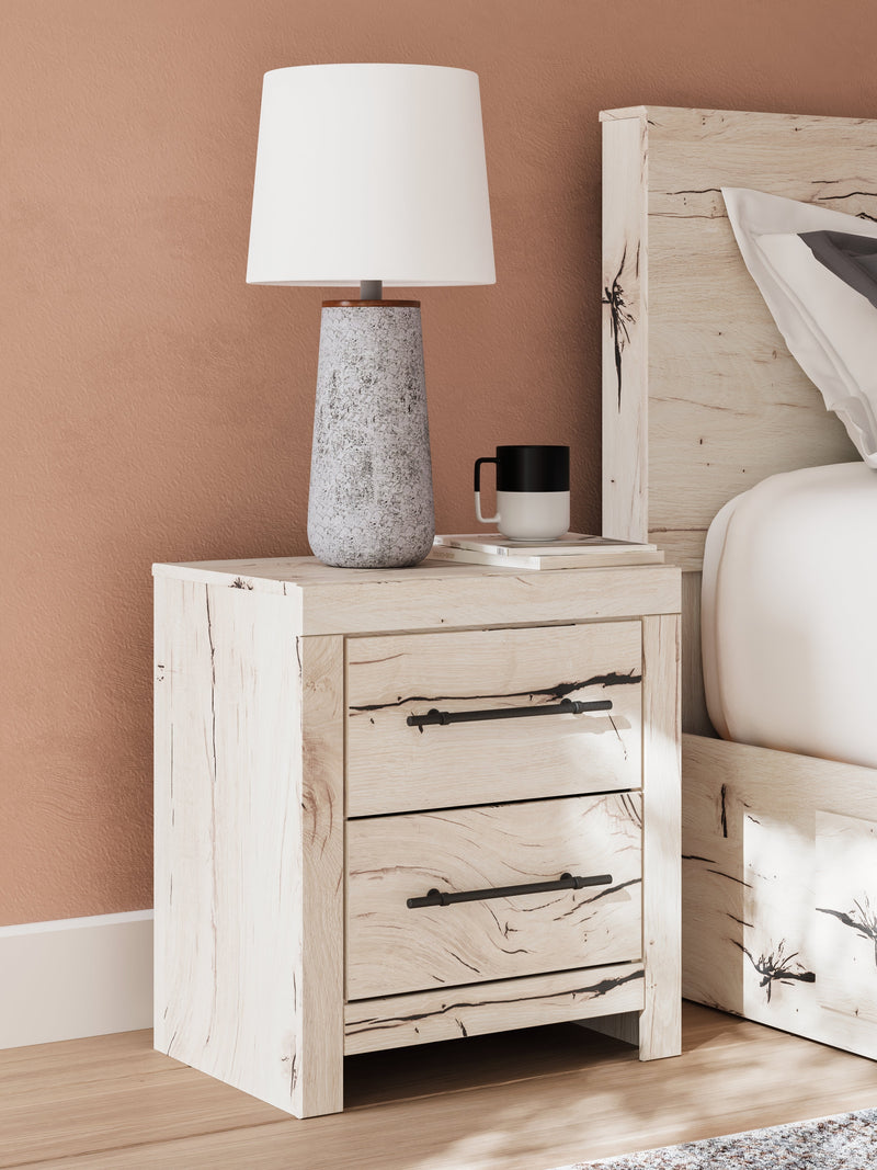 Lawroy Full Panel Headboard with Mirrored Dresser and Nightstand in Light Natural from Ashley - Luna Furniture