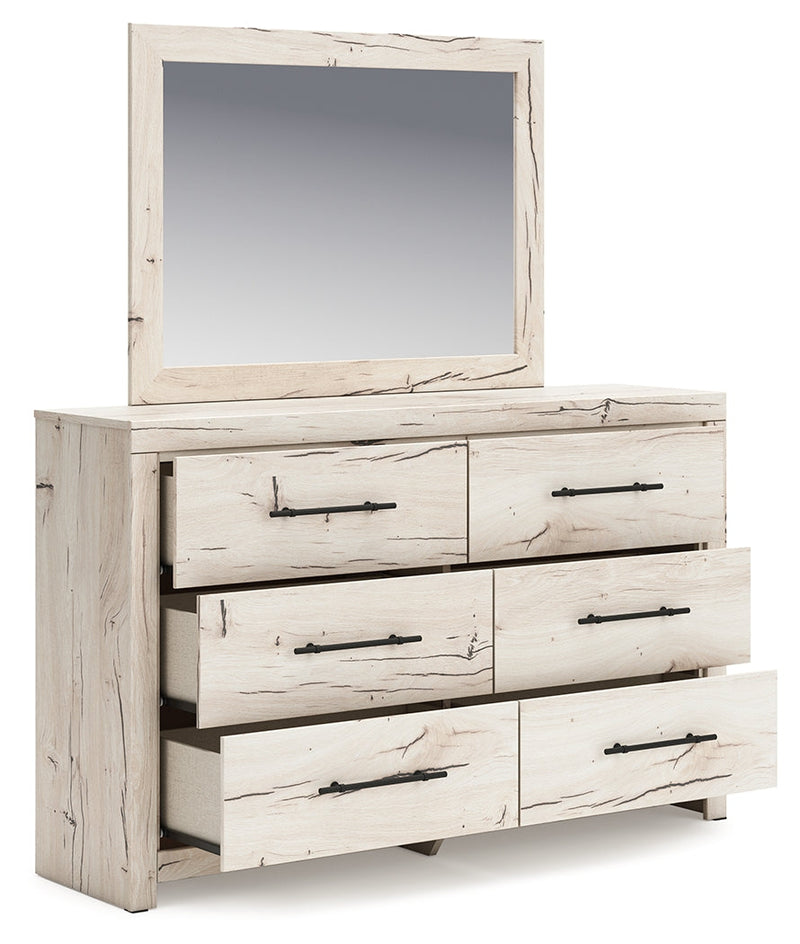 Lawroy Full Panel Headboard with Mirrored Dresser and Nightstand in Light Natural from Ashley - Luna Furniture