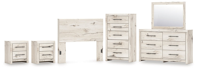 Lawroy Full Panel Headboard with Mirrored Dresser, Chest and 2 Nightstands in Light Natural from Ashley - Luna Furniture