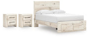 Lawroy Full Panel Storage Bed and 2 Nightstands in Light Natural - PKG020238