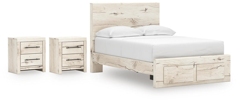 Lawroy Full Panel Storage Bed and 2 Nightstands in Light Natural - PKG020238