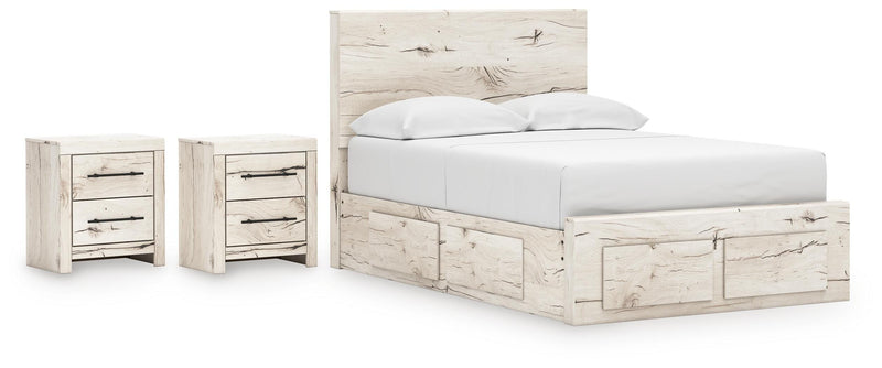 Lawroy Full Panel Storage Bed and 2 Nightstands in Light Natural - PKG020256