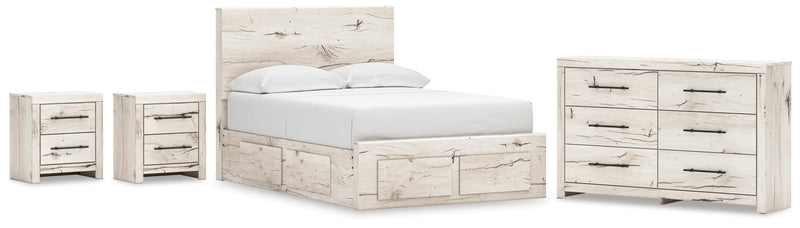 Lawroy Full Panel Storage Bed, Dresser and 2 Nightstands in Light Natural - PKG020255
