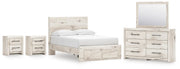 Lawroy Full Panel Storage Bed, Dresser, Mirror and 2 Nightstands in Light Natural - PKG020231