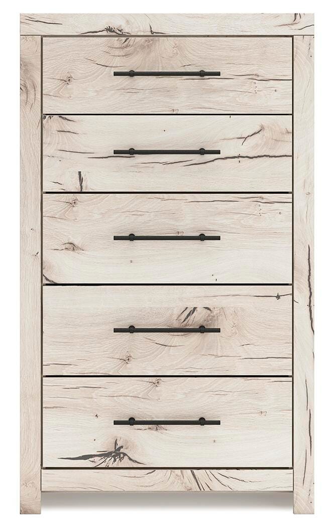 Lawroy Full Panel Storage Bed, Dresser, Mirror and Chest in Light Natural - PKG020252