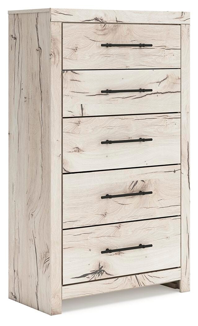 Lawroy Full Panel Storage Bed, Dresser, Mirror and Chest in Light Natural - PKG020252