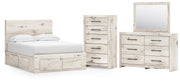 Lawroy Full Panel Storage Bed, Dresser, Mirror and Chest in Light Natural - PKG020252