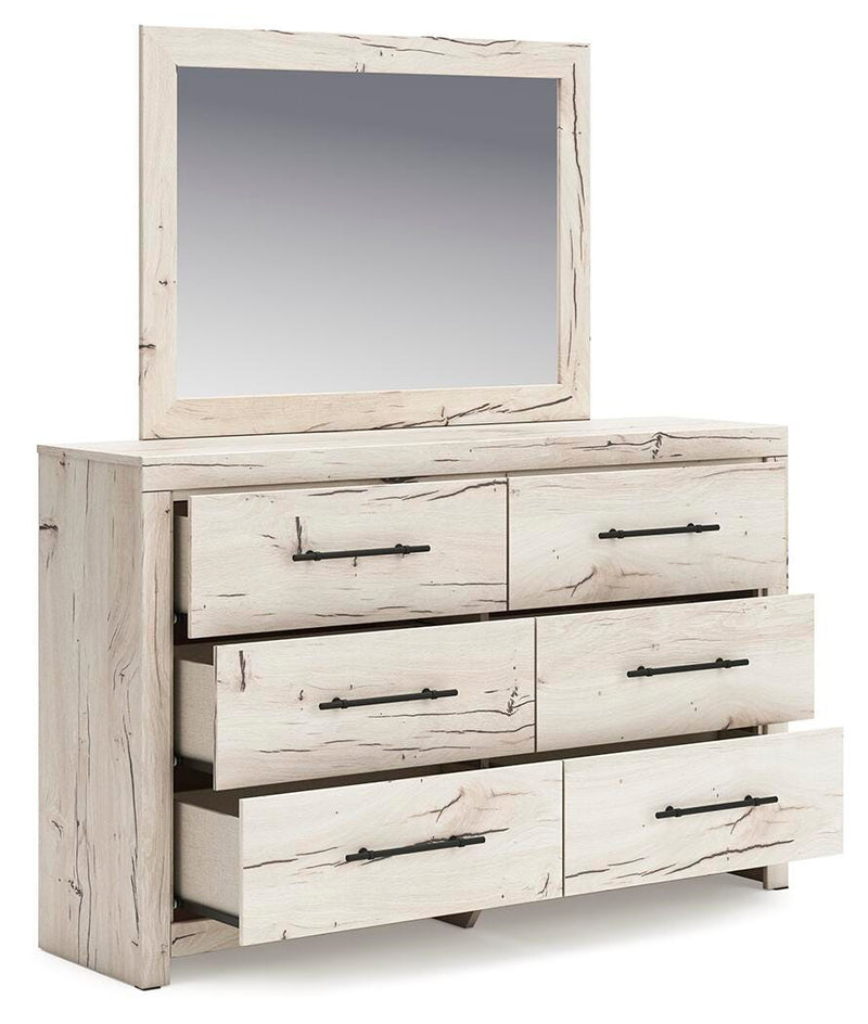Lawroy Full Panel Storage Bed, Dresser, Mirror and Chest in Light Natural - PKG020252