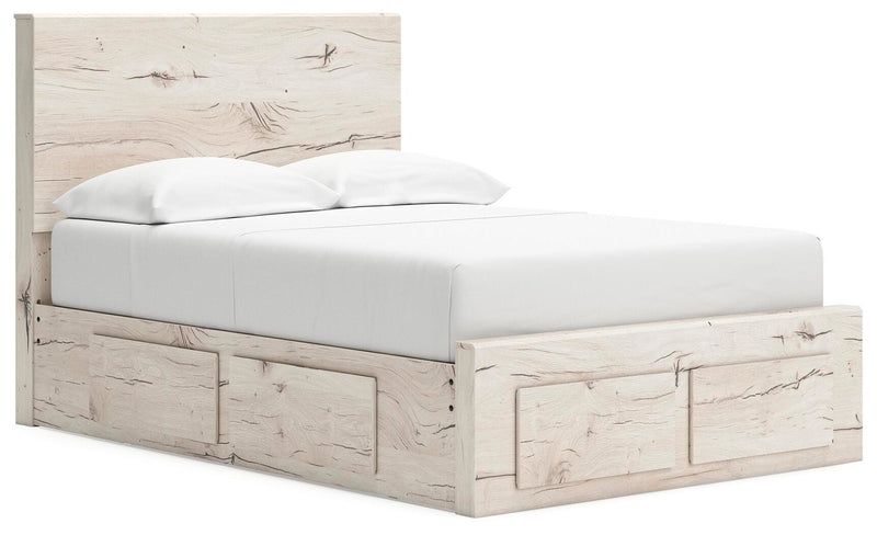 Lawroy Full Panel Storage Bed, Dresser, Mirror, Chest and 2 Nightstands in Light Natural - PKG020250