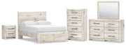 Lawroy Full Panel Storage Bed, Dresser, Mirror, Chest and Nightstand in Light Natural - PKG020235