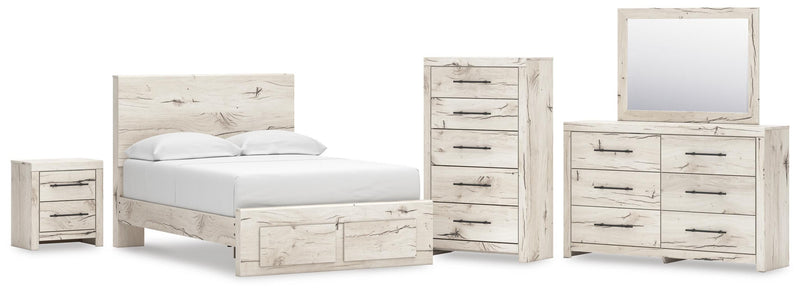 Lawroy Full Panel Storage Bed, Dresser, Mirror, Chest and Nightstand in Light Natural - PKG020235