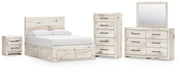Lawroy Full Panel Storage Bed, Dresser, Mirror, Chest and Nightstand in Light Natural - PKG020253