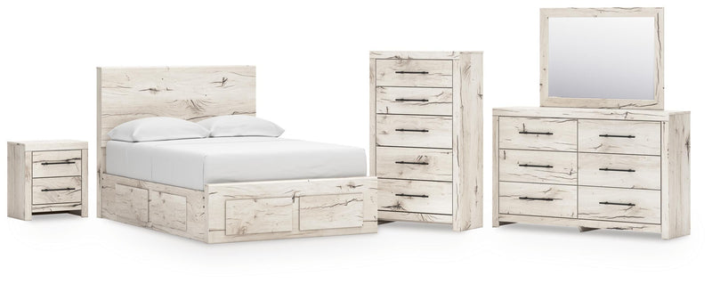 Lawroy Full Panel Storage Bed, Dresser, Mirror, Chest and Nightstand in Light Natural - PKG020253