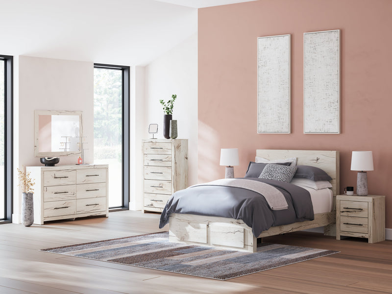 Lawroy Full Panel Storage Bed with Mirrored Dresser and Chest in Light Natural from Ashley - Luna Furniture