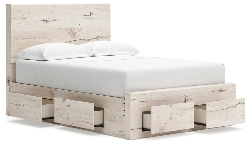 Lawroy Full Panel Storage Bed with Mirrored Dresser and Nightstand in Light Natural from Ashley - Luna Furniture
