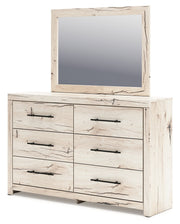 Lawroy King Panel Bed with Mirrored Dresser in Light Natural - PKG020167