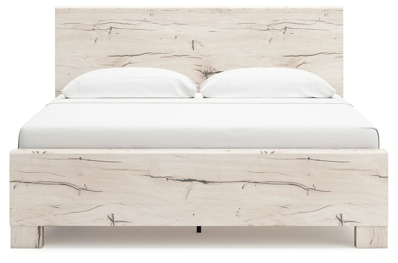 Lawroy King Panel Bed with Mirrored Dresser in Light Natural - PKG020185