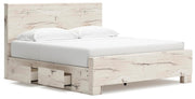 Lawroy King Panel Bed with Storage and 2 Nightstands in Light Natural - PKG020193