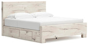 Lawroy King Panel Bed with Storage and 2 Nightstands in Light Natural - PKG020193