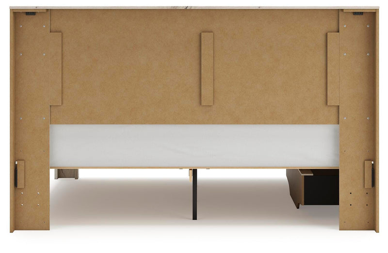 Lawroy King Panel Bed with Storage and 2 Nightstands in Light Natural - PKG020193