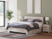 Lawroy King Panel Bed with Storage and 2 Nightstands in Light Natural - PKG020202
