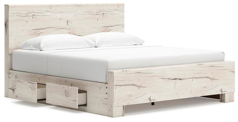 Lawroy King Panel Bed with Storage and 2 Nightstands in Light Natural - PKG020202
