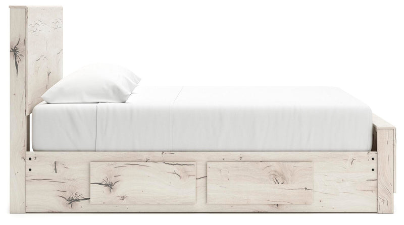 Lawroy King Panel Bed with Storage and 2 Nightstands in Light Natural - PKG020202