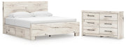Lawroy King Panel Bed with Storage and Dresser in Light Natural - PKG020191