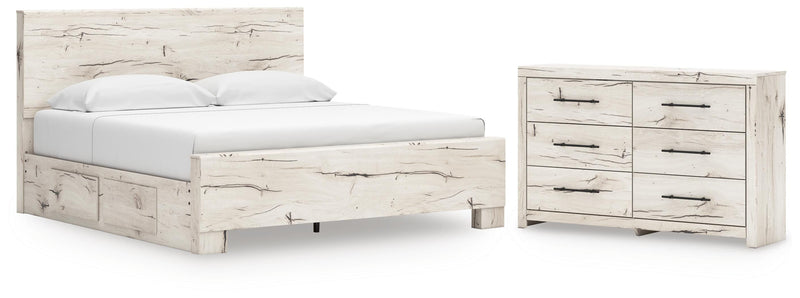 Lawroy King Panel Bed with Storage and Dresser in Light Natural - PKG020191