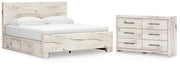 Lawroy King Panel Bed with Storage and Dresser in Light Natural - PKG020200