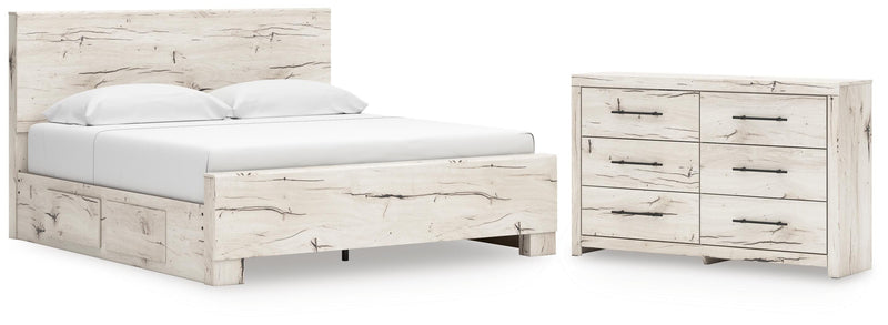 Lawroy King Panel Bed with Storage and Dresser in Light Natural - PKG020200