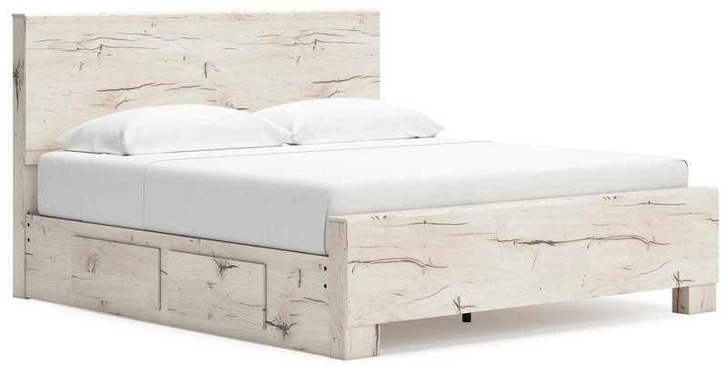 Lawroy King Panel Bed with Storage, Dresser and 2 Nightstands in Light Natural - PKG020192