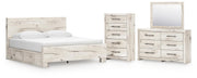 Lawroy King Panel Bed with Storage, Dresser, Mirror and Chest in Light Natural - PKG020189