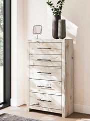 Lawroy King Panel Bed with Storage, Dresser, Mirror and Chest in Light Natural - PKG020198