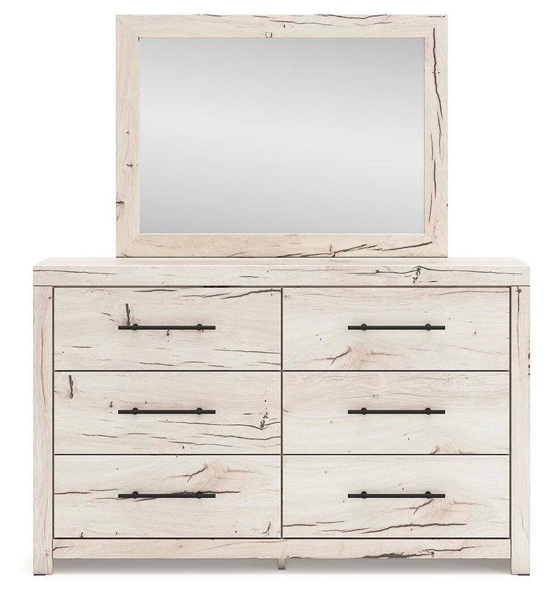 Lawroy King Panel Bed with Storage, Dresser, Mirror and Nightstand in Light Natural - PKG020188