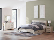 Lawroy King Panel Bed with Storage, Dresser, Mirror and Nightstand in Light Natural - PKG020188